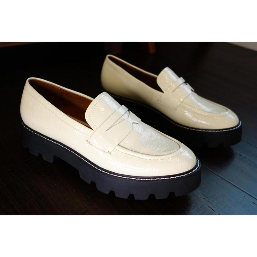 Franco Sarto Chunky Sole Cream Off White Patent Loafers